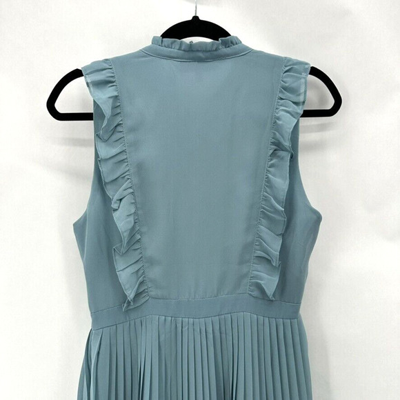 Cupcakes & Cashmere Hastings Ruffle Dress Womens 4 Fit Flare Blue Pleated Dainty - Picture 6 of 12